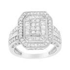 .925 Sterling Silver Round and Baguette Diamond Cathedral Ring (0.75 Cttw, H-I Color, I2-I3 Clarity) - Size 7