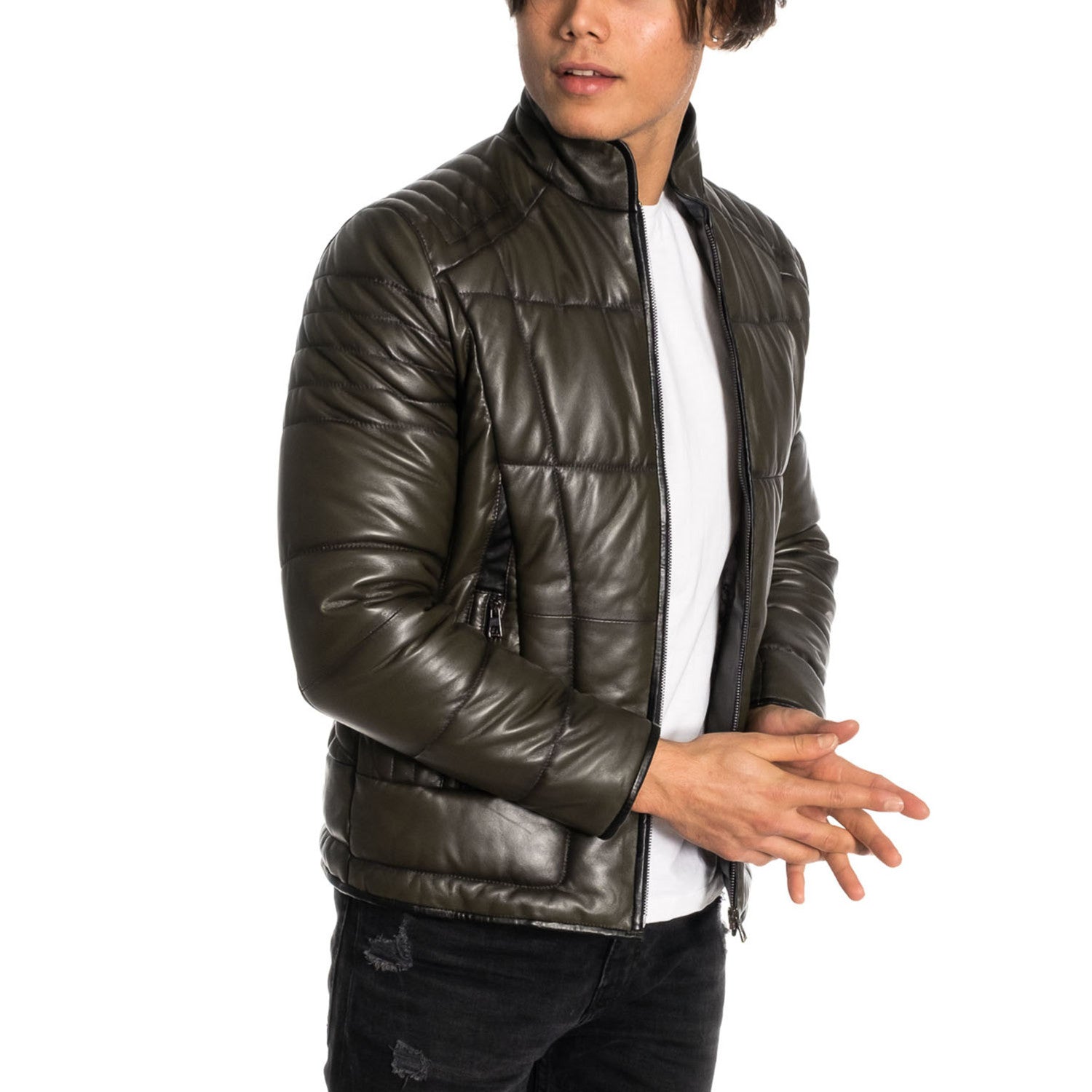 Travis Leather Jacket // Khaki