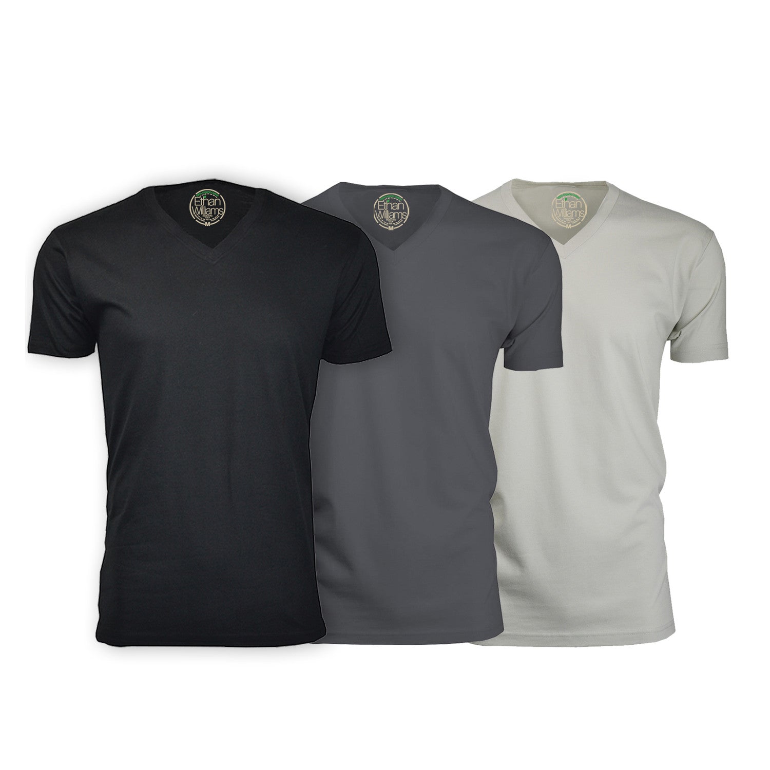 Semi-Fitted V Neck T-Shirt // Black + Heavy Metal + Sand // Pack of 3