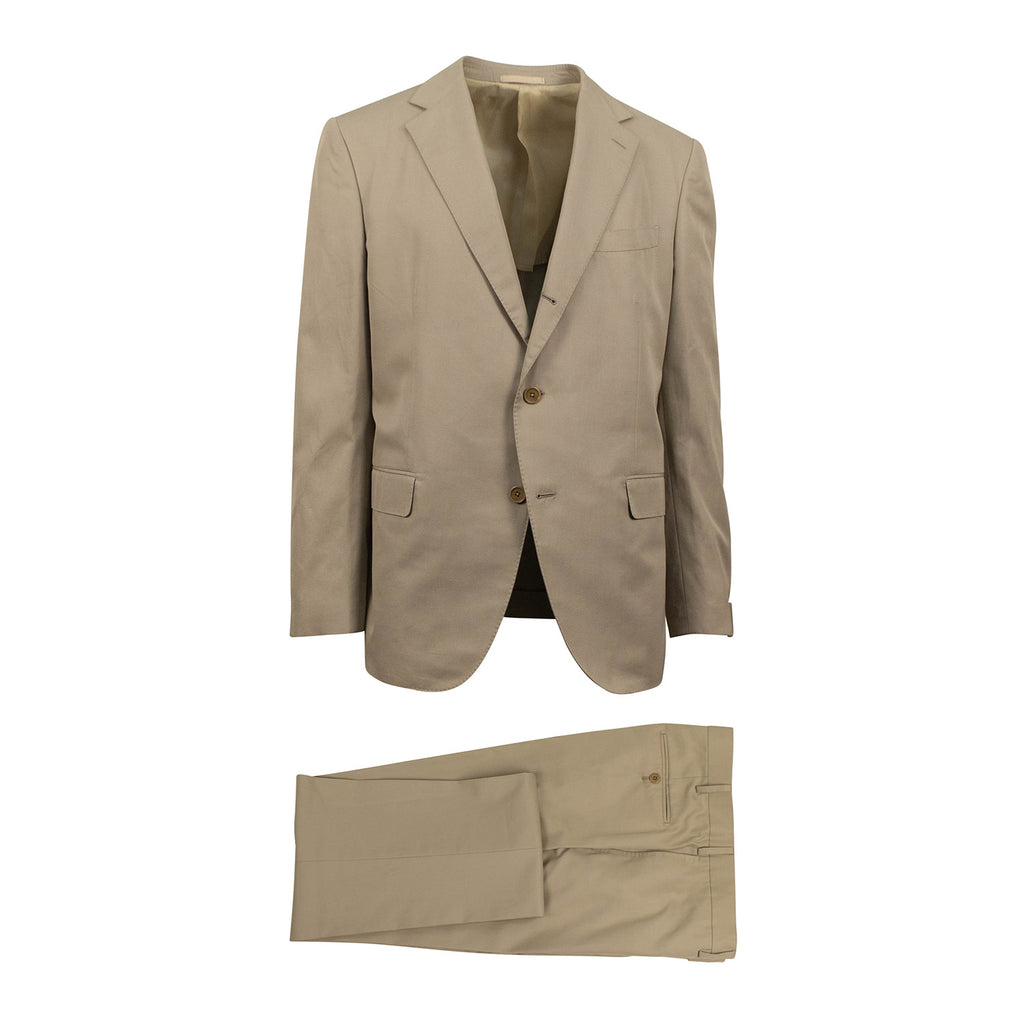 3 Roll 2 Button Trim Fit Cotton Suit // Tan