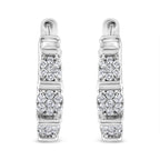 .925 Sterling Silver 1/2 Cttw Lab Grown Round Diamond Floral Cluster Hoop Earrings (F-G Color, SI1-SI2 Clarity)