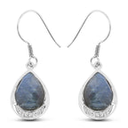 9.13 Carat Genuine Labradorite And White Topaz .925 Sterling Silver Earrings