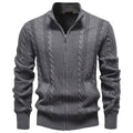Zip-Up Cableknit Sweater // Gray