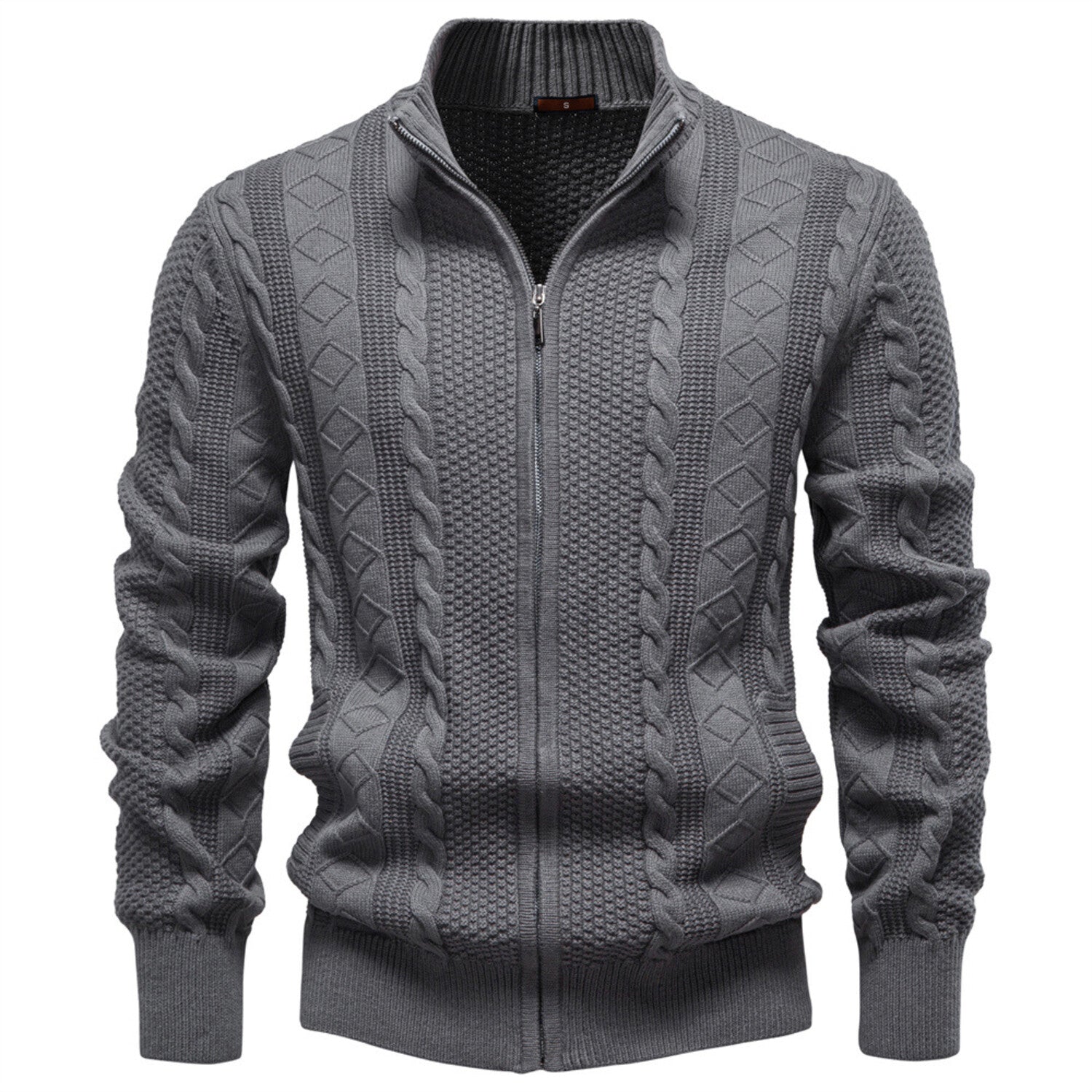 Zip-Up Cableknit Sweater // Gray