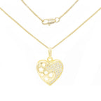 Cubic Zirconia 14K Gold Filled Heart With Flowers Pendant Necklace Set