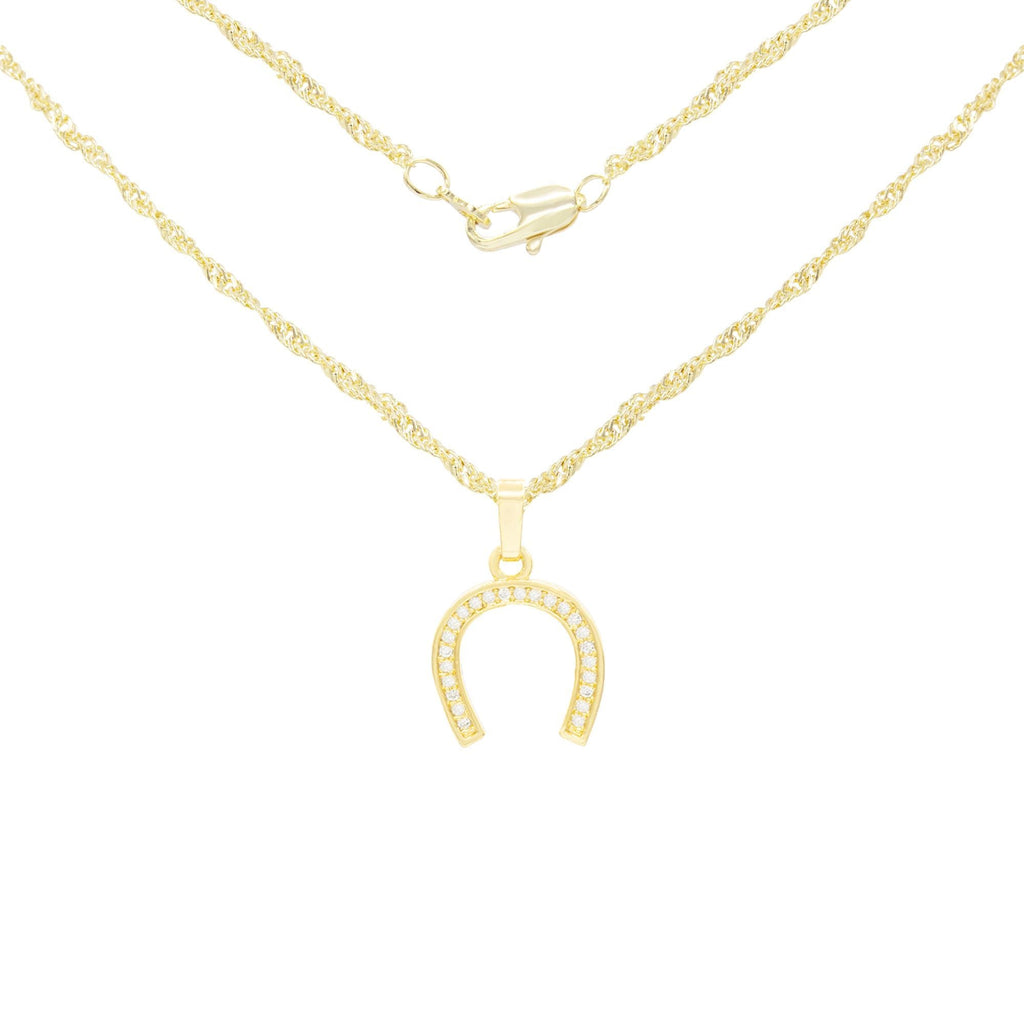Horse Shoe Cubic Zirconia Pendant With Necklace Set 14K Gold Filled