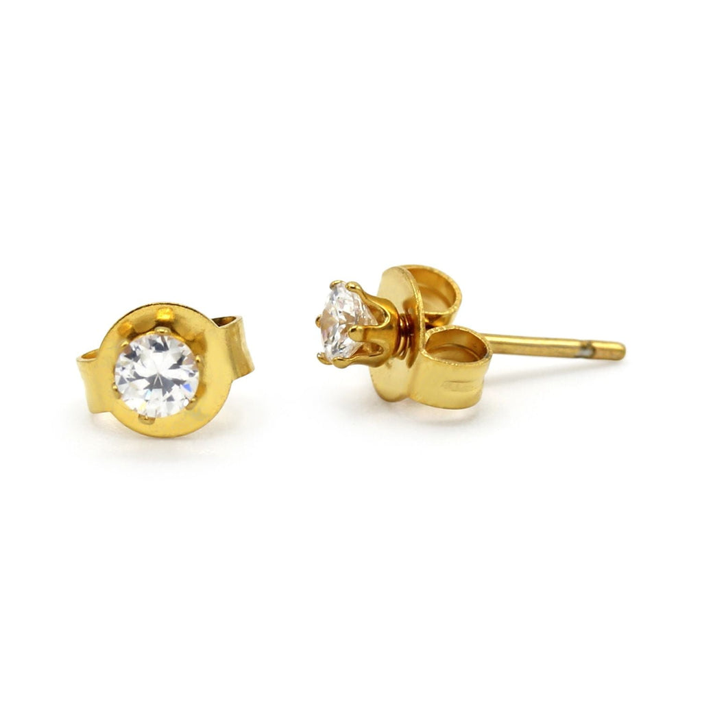 Cubic Zirconia Round 14K Gold Filled Stud Earrings Stainless Steel Jewelry Men Women