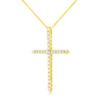 10K Yellow Gold 3.00 cttw Round-Cut Diamond Cross 18" Pendant Necklace (J-K Color, I1-I2 Clarity)