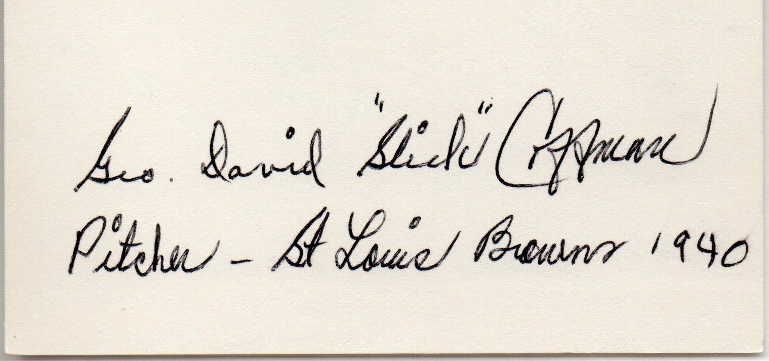 George David "Slick" Coffman d.2003 Tigers/Browns Signed 3x5 Index Card 145612