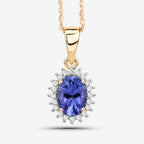 0.86 Carat Genuine Tanzanite and White Diamond 14K Yellow Gold Pendant