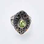 SS + 18K +  Green Tormaline Ring + Diamond Accents