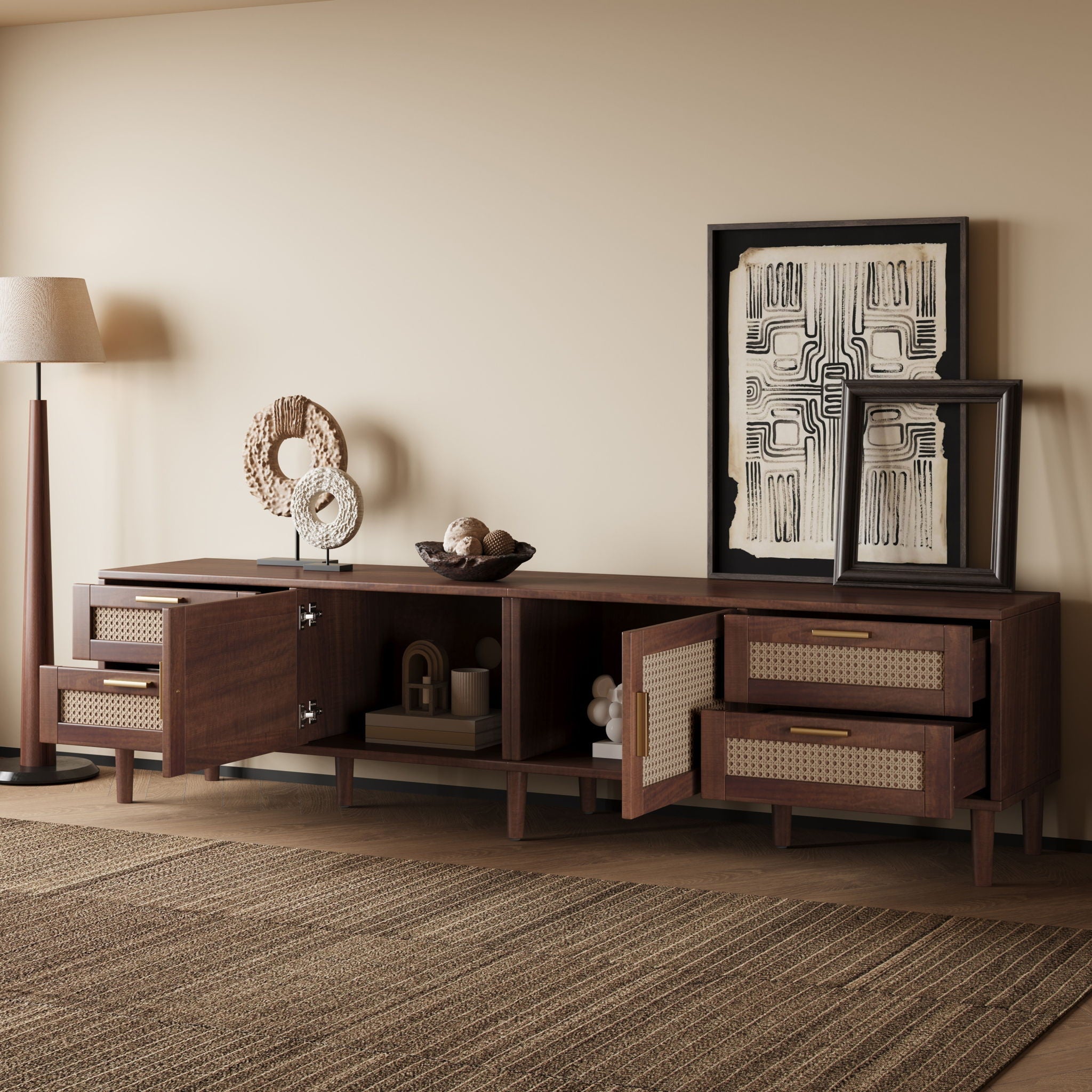 TV Stand, Media Console With 4 Drawers - Dark Brown
