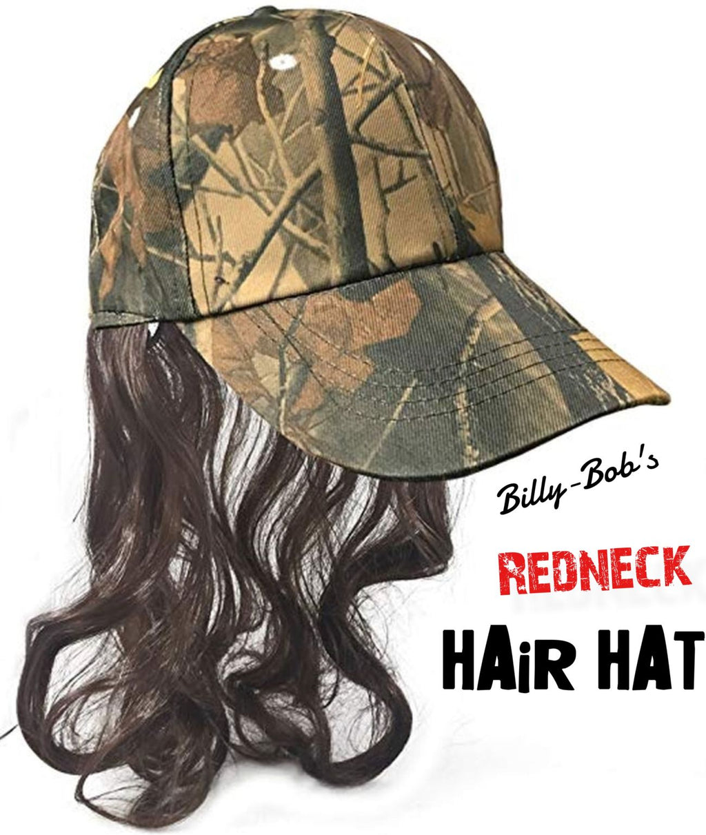 Camo Redneck Mullet Hat with Hair - Men's Hillbilly Halloween Costume Prop Wig