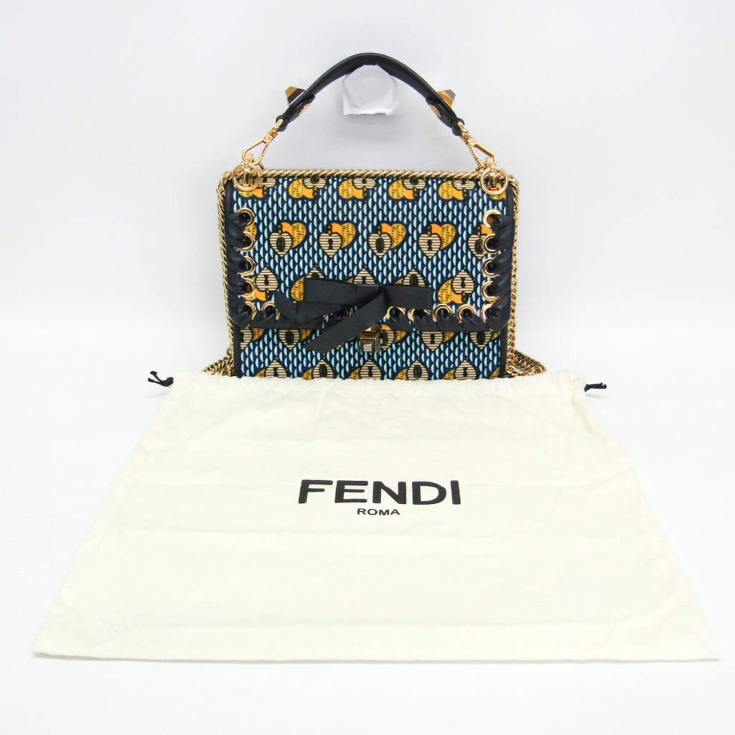 Fendi // Kan Leather + Velvet Crossbody Bag // Light Blue + Navy Blue + Yellow // Pre-Owned