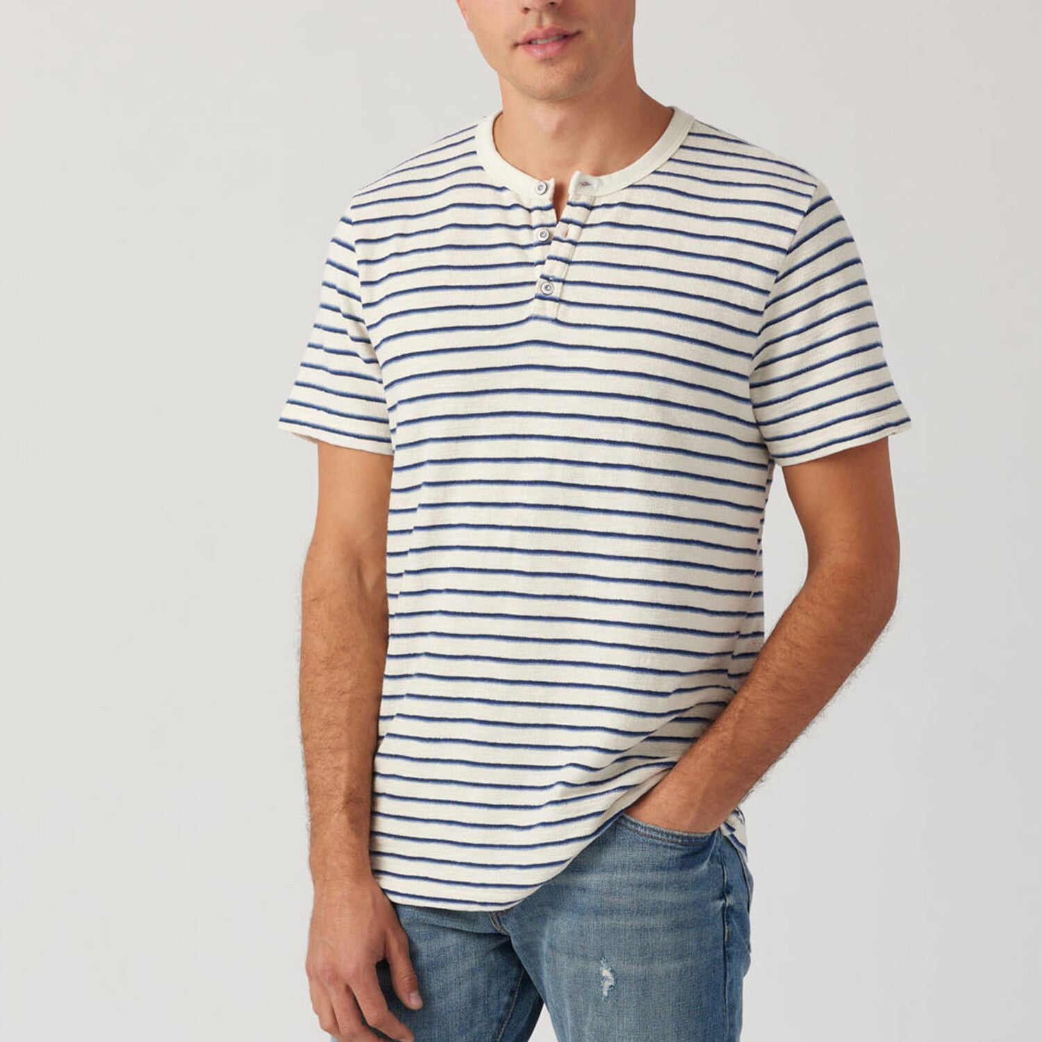 Capri Stripe Short Sleeve Henley // Natural