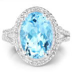 8.15 Carat Genuine Blue Topaz and White Topaz .925 Sterling Silver Ring