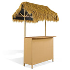 Hawaiian-Style Bar Height Patio Set With PE Grass Canopy - Natural