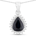 2.09 Carat Genuine Blue Sapphire and White Diamond 14K White Gold Pendant