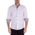 Linen Texture Contrast Cuff Long Sleeve Button-Up Shirt // White
