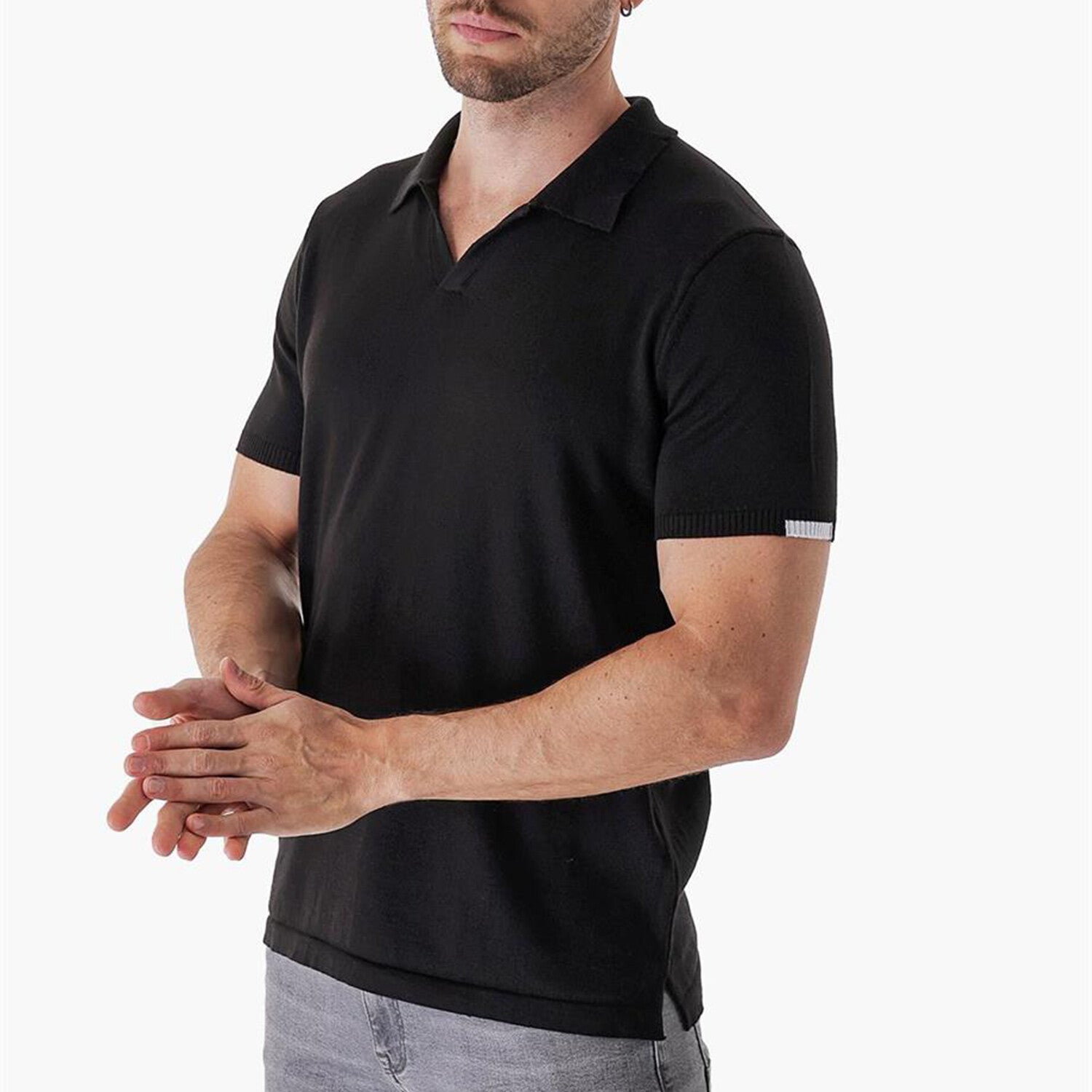 Knitwear Polo w/ Sleeve & Back Detail // Black