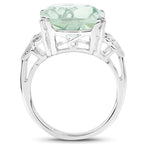 5.52 Carat Genuine Green Amethyst and White Diamond .925 Sterling Silver Ring