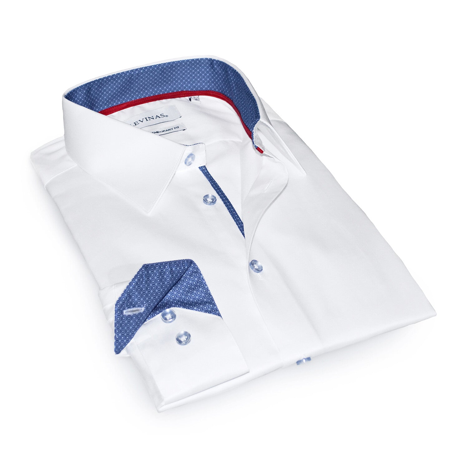 Contrast Collar & Cuff Button Up // White + Blue Dots Trim