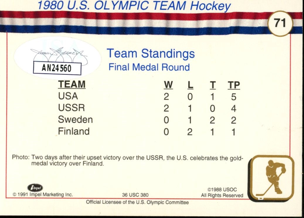 Mike Eruzione Signed 1991 Impel #71 1980 U.S. Olympic Hockey Team JSA 188322