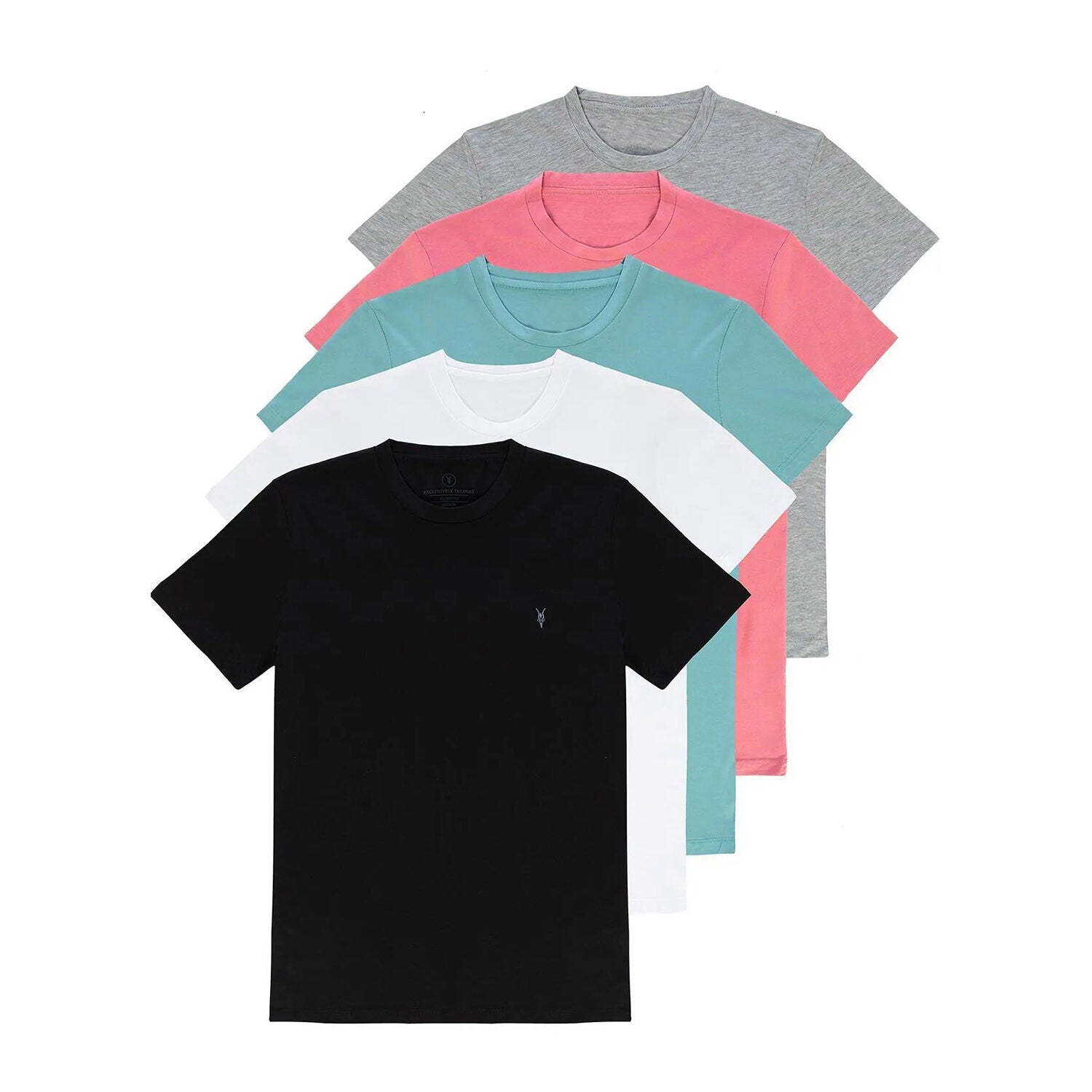 Set of 5 // Crewneck Regular Fit T-Shirts // Gray + Pink + Light Blue + White + Black