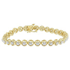 14K Rose Gold Over .925 Sterling Silver 1/4 Cttw Diamond 7" Open Circle Wheel Link Tennis Bracelet (I-J Color, I2-I3 Clarity)