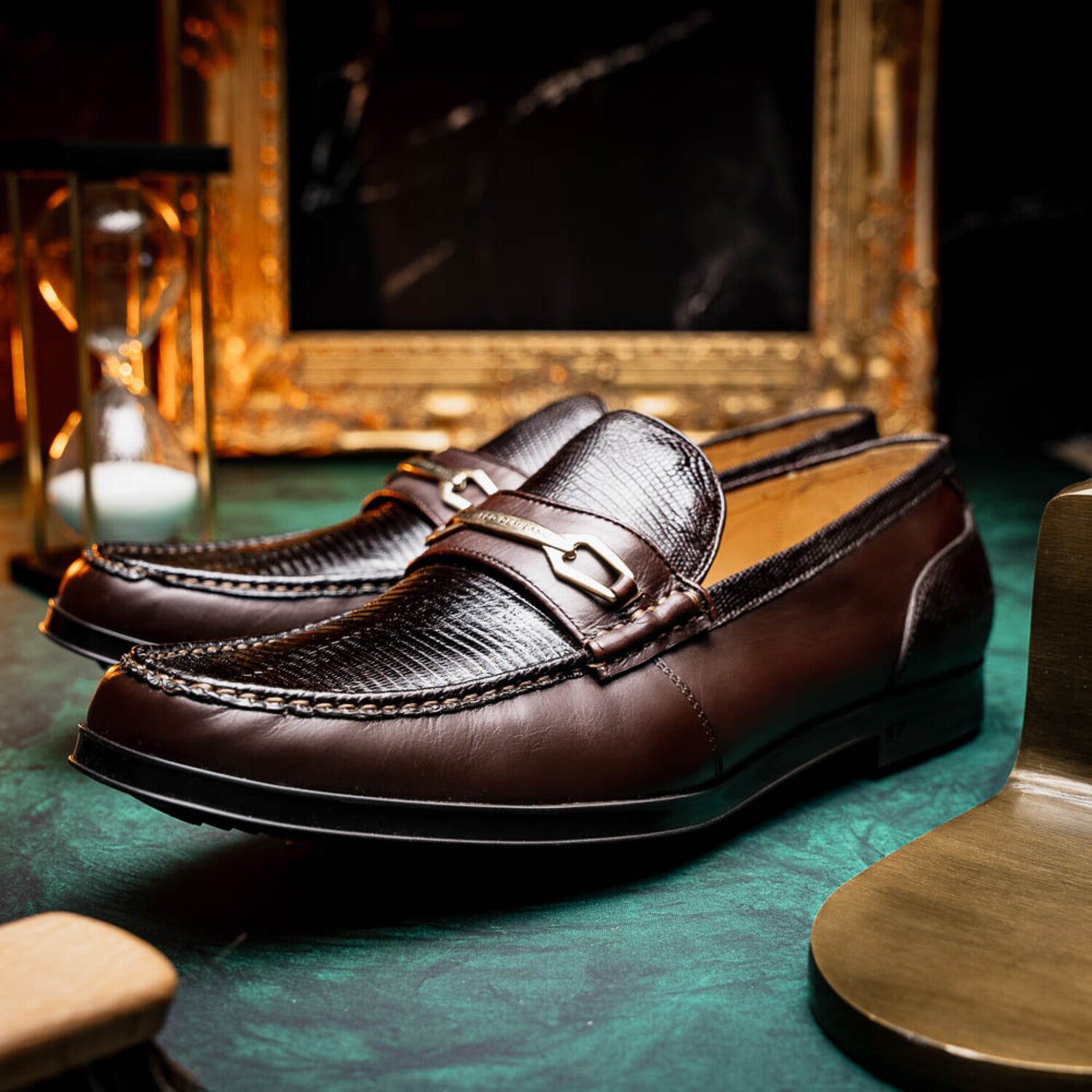 Ravello // Lizard Ring Leather Loafers // Brown