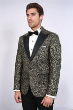 Feather Patterned Slim Fit Black Men Party Blazer - Wessi