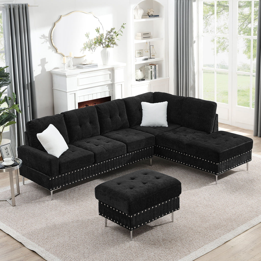 L-Shaped Sectional Sofa With Chaise And Storage Ottoman