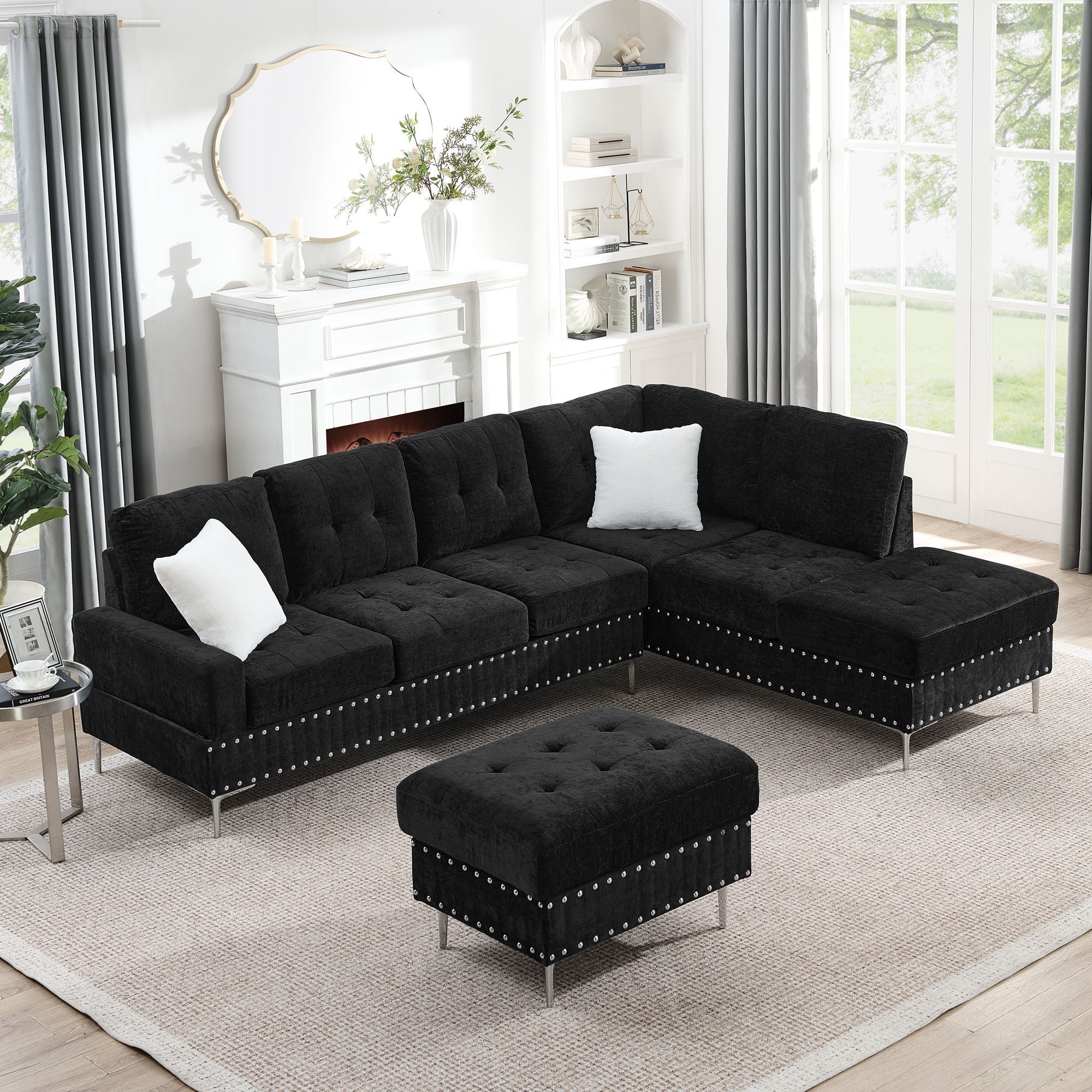 L-Shaped Sectional Sofa With Chaise And Storage Ottoman