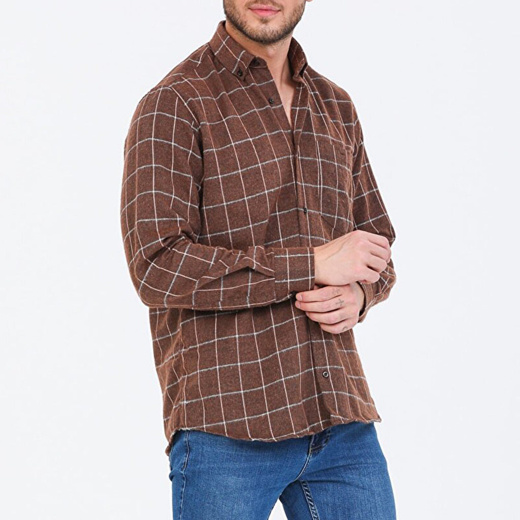 Chase Long Sleeve Checkered Pocket Button-Up Shirt // Brown