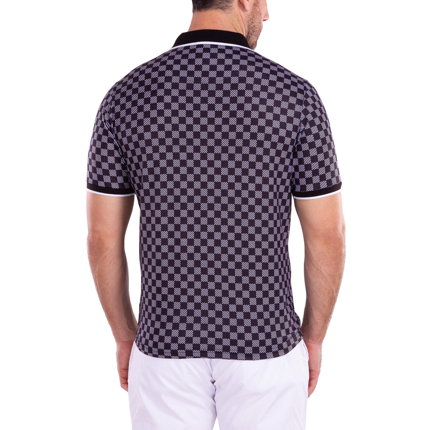 Contrast Checkered Pattern Short Sleeve Polo Shirt // Black