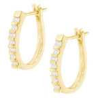 10K Yellow Gold Round and Baguette Cut Diamond Oblong Hinged Leverback Hoop Earrings (Â¼ Cttw, I-J Color, I2-I3 Clarity)