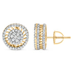 10K Yellow Gold 1.00 Cttw Diamond Halo Radiant Sunburst Stud Earrings (I-J Color, I2-I3 Clarity)
