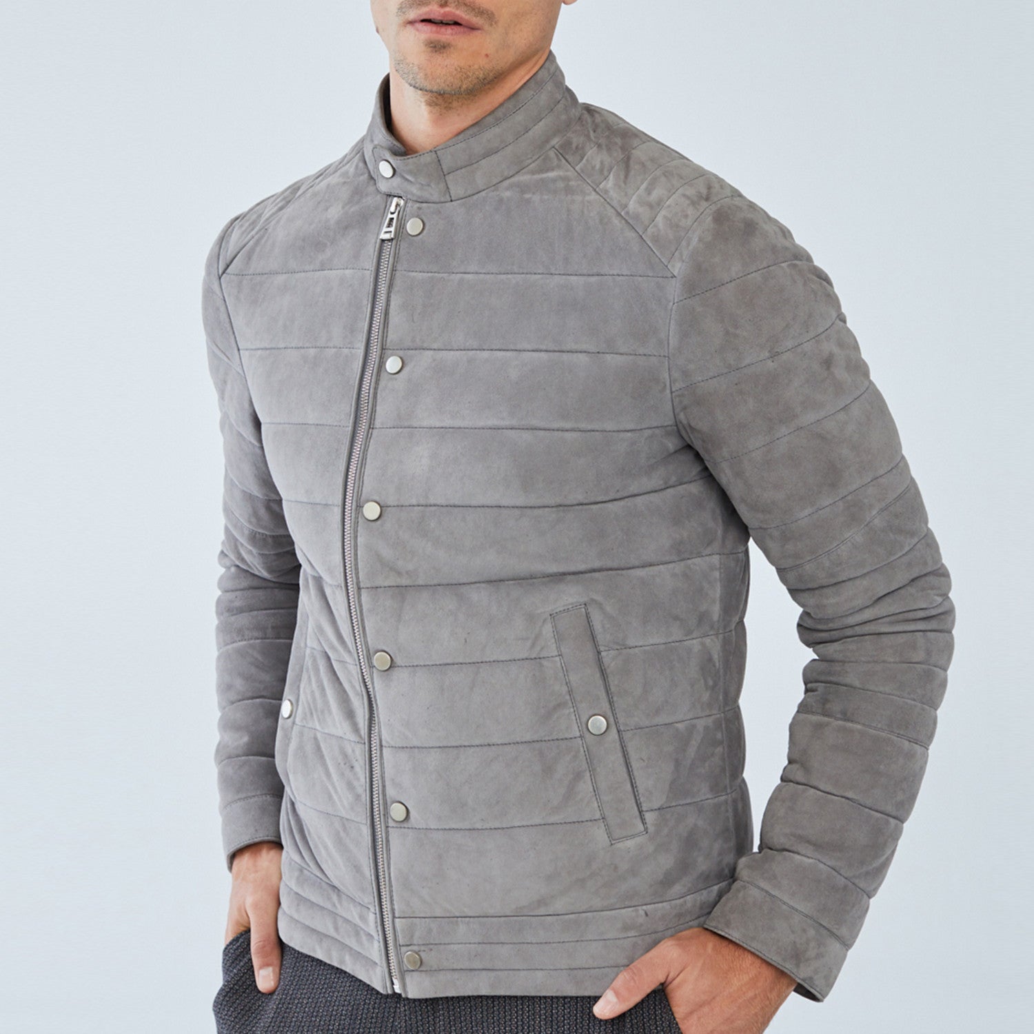 Silver Leather Jacket // Gray