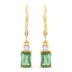 1.28 Carat Genuine Green Tourmaline and White Diamond 14K Yellow Gold Earrings