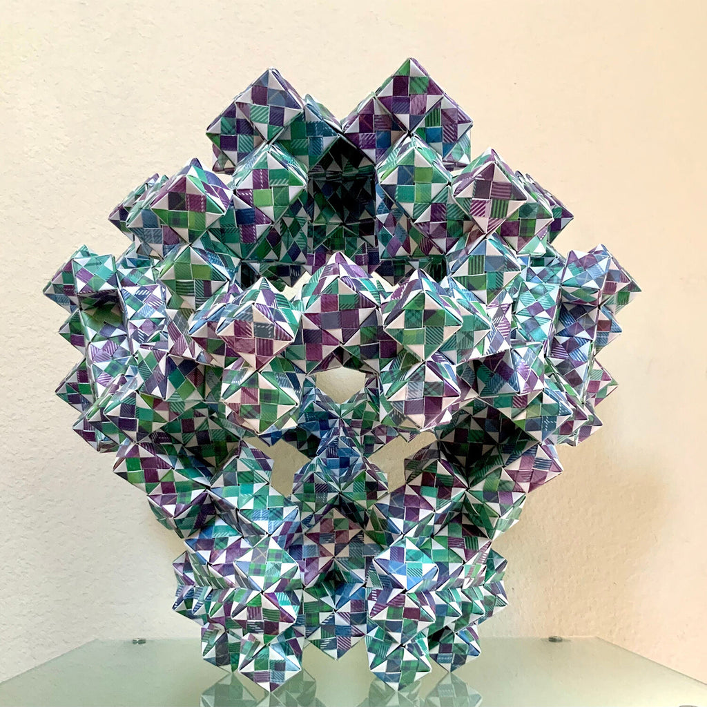 Modern Art Mirrored Forms Evolved Cube Paper Sculpture
