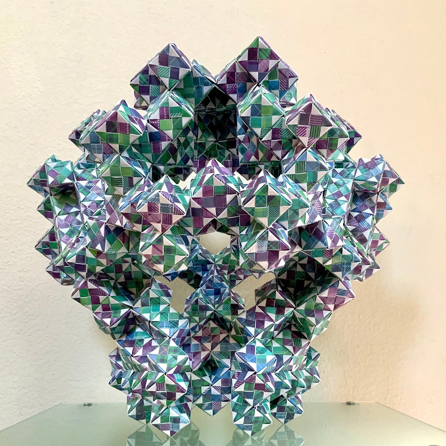 Modern Art Mirrored Forms Evolved Cube Paper Sculpture