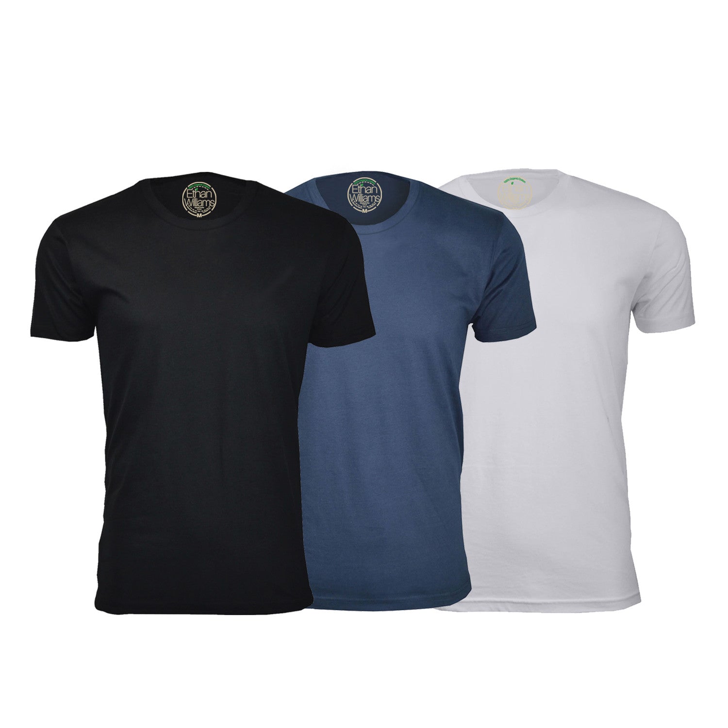 Semi-Fitted Crew Neck T-Shirt // Black + Navy + White // Pack of 3