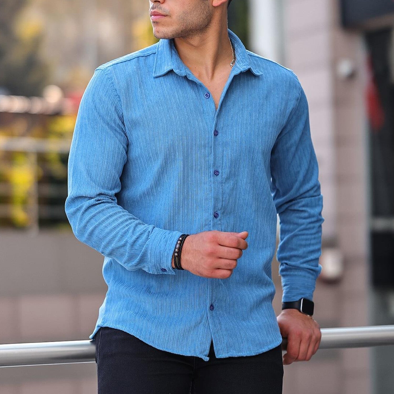 Premium Striped Corduroy Shirt // Blue