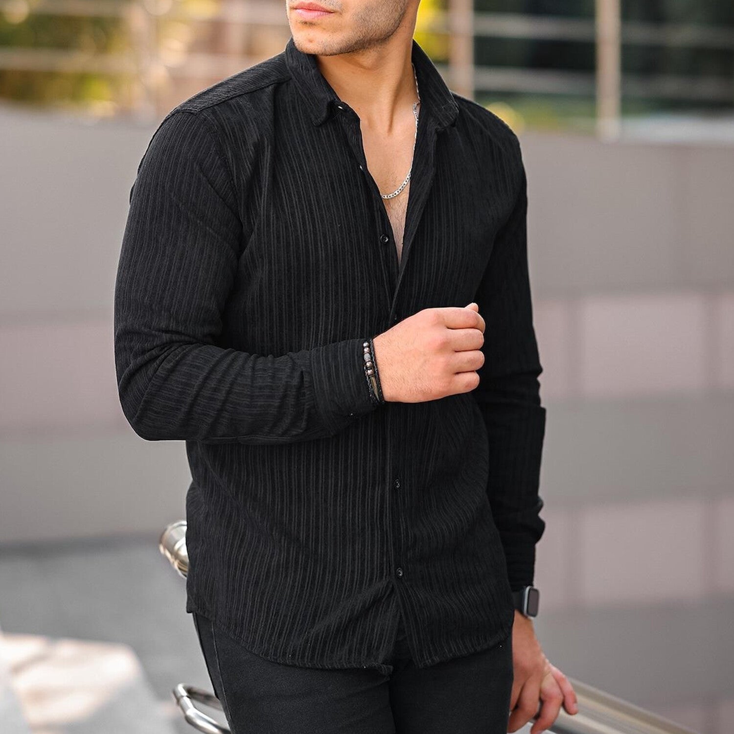 Premium Striped Corduroy Shirt // Black