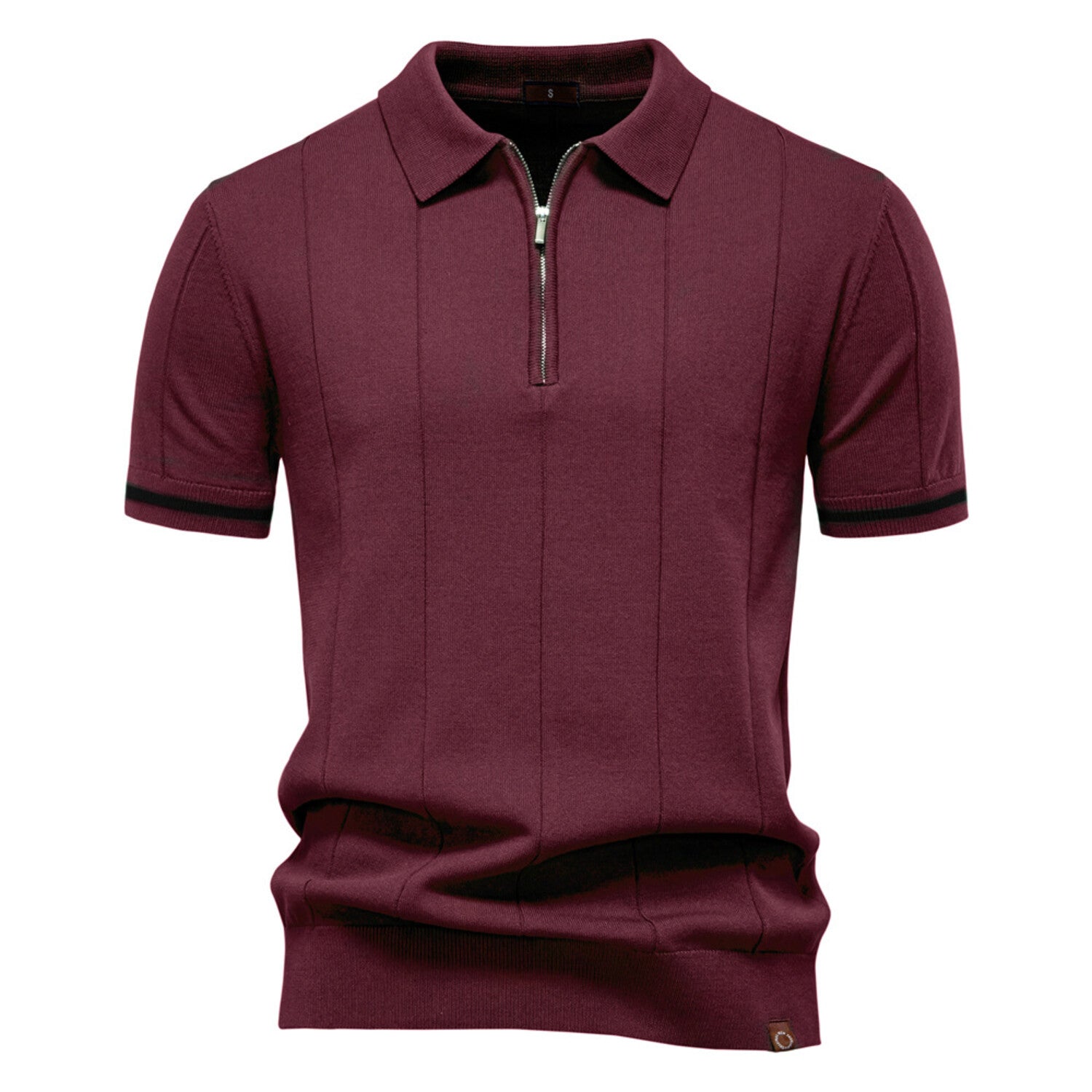 Zippered Paneled Polo T-shirt // Burgundy