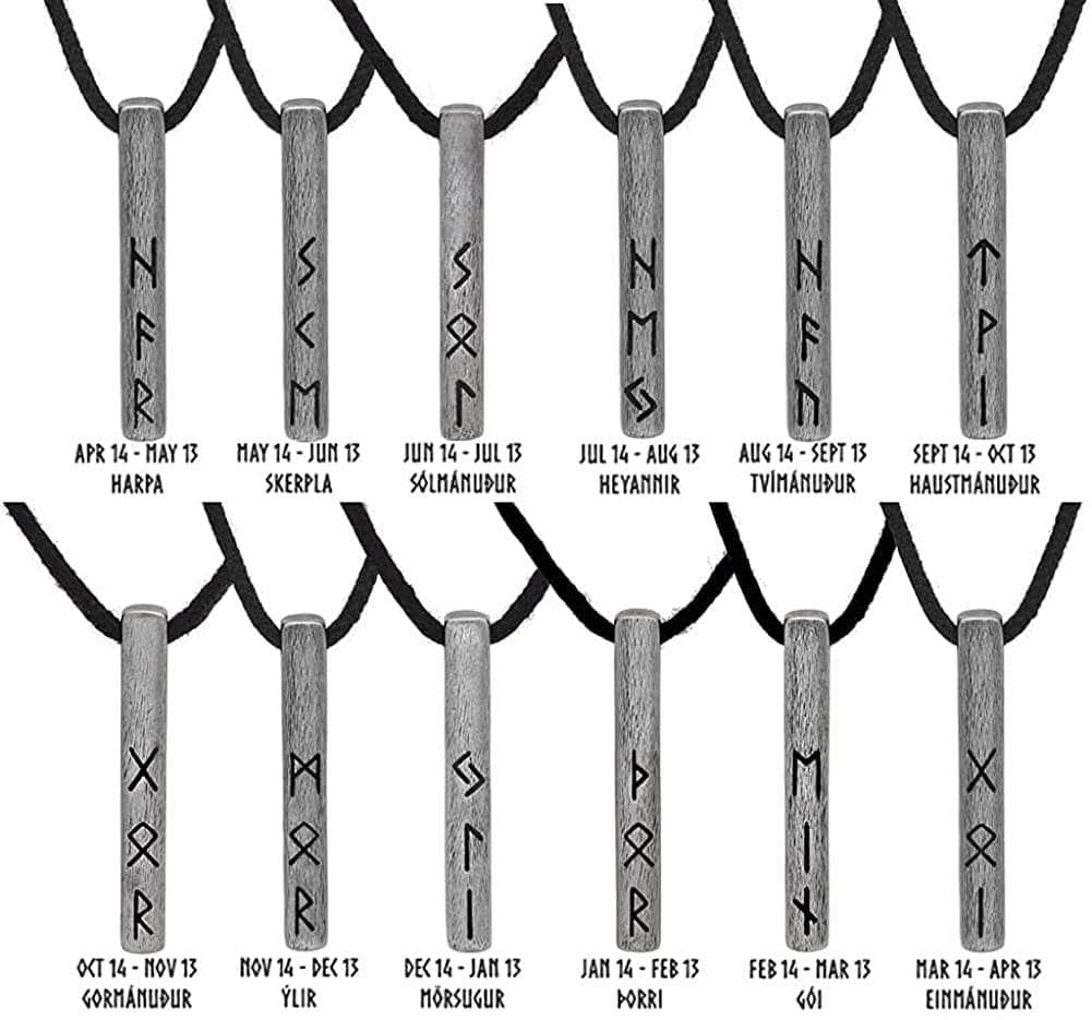 Viking Runes Birthday Stainless Steel Silver Necklaces