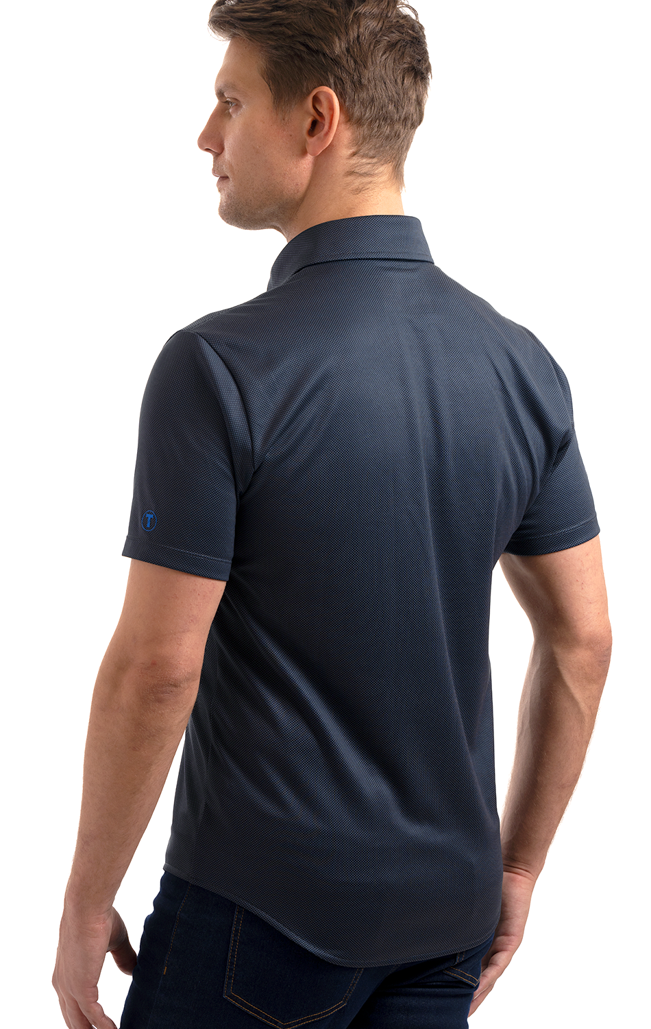 Short Sleeve Button Down Polo Dot // Charcoal