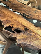 Live Edge, Epoxy Resin River Dining Room Table Made Of Chestnut Wood