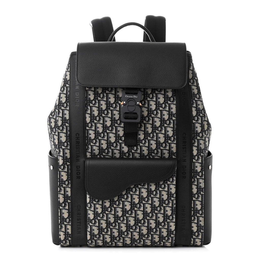 Christian Dior Oblique Jacquard Grained Calfskin Saddle Backpack With Flap