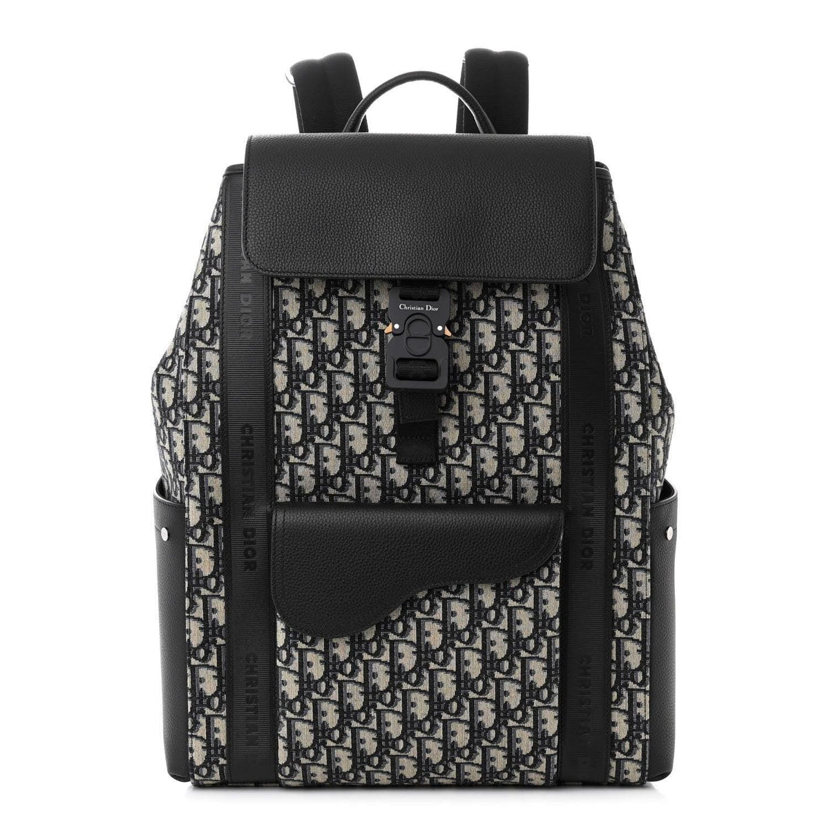 Christian Dior Oblique Jacquard Grained Calfskin Saddle Backpack With Flap
